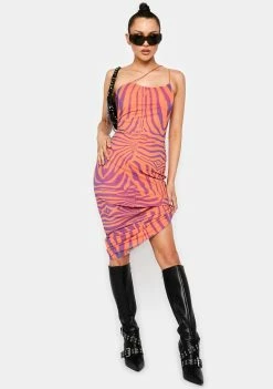 AFRM Orange Zebra Analena Mesh Midi Dress Dresses