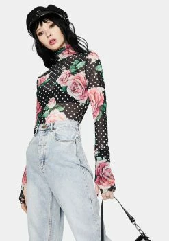 AFRM Tops Winter Rose Polka Dot Zadie Turtleneck