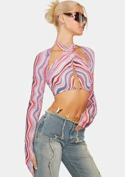 AFRM Multi Wave Cordelia Wrap Top Long Sleeve Crop Top