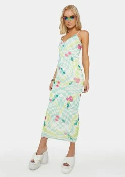 Cheap ⌛ AFRM Mint Cherry Amina Mesh Midi 👗 Dress 🛒 6 AFRM Mint Cherry Amina Mesh Midi Dress