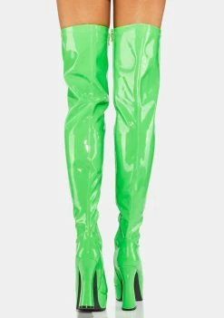 Ellie Shoes Platform Boots Green Patent Thrill Thigh High Boots