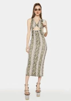 AFRM Linsey Snake Print Power Mesh Sleeveless Dress