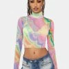 AFRM Abstract Multi Marble Micaela Long Sleeve Mesh Top Mesh Shirt