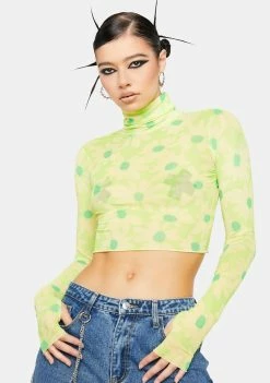 AFRM Lime Daisy Micaela Mesh Turtleneck Top Mesh Shirt