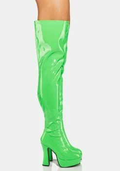 Ellie Shoes Platform Boots Green Patent Thrill Thigh High Boots