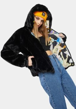 Members Only Outerwear Looney Toons Faux Fur Jacket