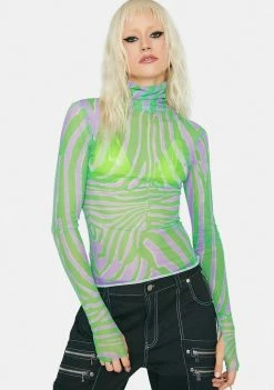 AFRM Tops Green Zebra Zadie Mesh Turtleneck