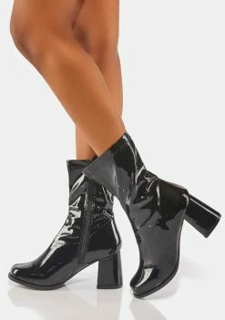 Ellie Shoes Boots & Booties Black Patent Short Gogo Boots