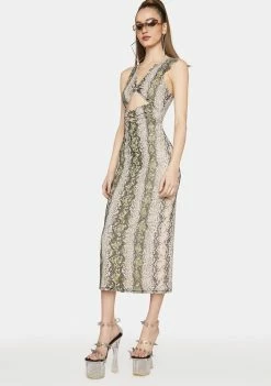 AFRM Linsey Snake Print Power Mesh Sleeveless Dress