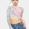AFRM Mesh Shirt Abstract Marble Micaela Mesh Turtleneck Top