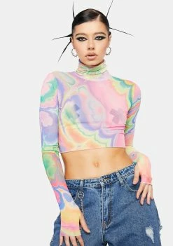 AFRM Mesh Shirt Abstract Marble Micaela Mesh Turtleneck Top