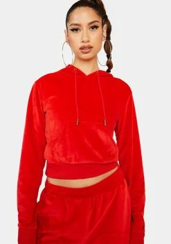 AFRM Red Kira Velour Hoodie Tops