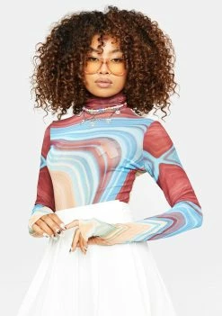 AFRM Blue Abstract Zadie Power Mesh Top Tops