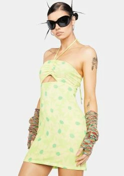 AFRM Lime Daisy Savon Halter Mini Dress Sundress