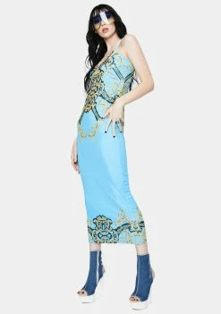 AFRM Teal Chain Amina Mesh Midi Dress Dresses