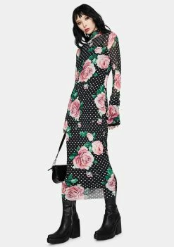 AFRM Winter Rose Polka Dot Shailene Mesh Dress Dresses