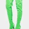 Ellie Shoes Platform Boots Green Patent Thrill Thigh High Boots