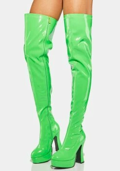 Ellie Shoes Platform Boots Green Patent Thrill Thigh High Boots