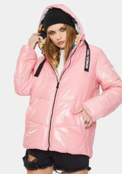 Members Only Outerwear X Looney Tunes Mashup Pink Hi Shine Puffer Jacket