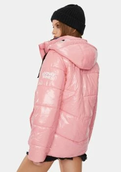 Members Only Outerwear X Looney Tunes Mashup Pink Hi Shine Puffer Jacket