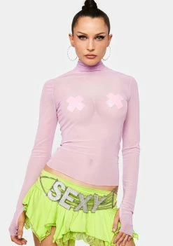AFRM Tops Orchid Zadie Mesh Turtleneck Top