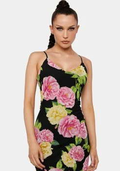 AFRM Black Floral Amina Mesh Midi Dress Midi Dresses