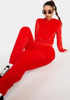AFRM Red Kira Velour Hoodie Tops