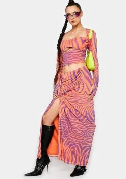 AFRM Orange Zebra Dita Midi Skirt Bottoms
