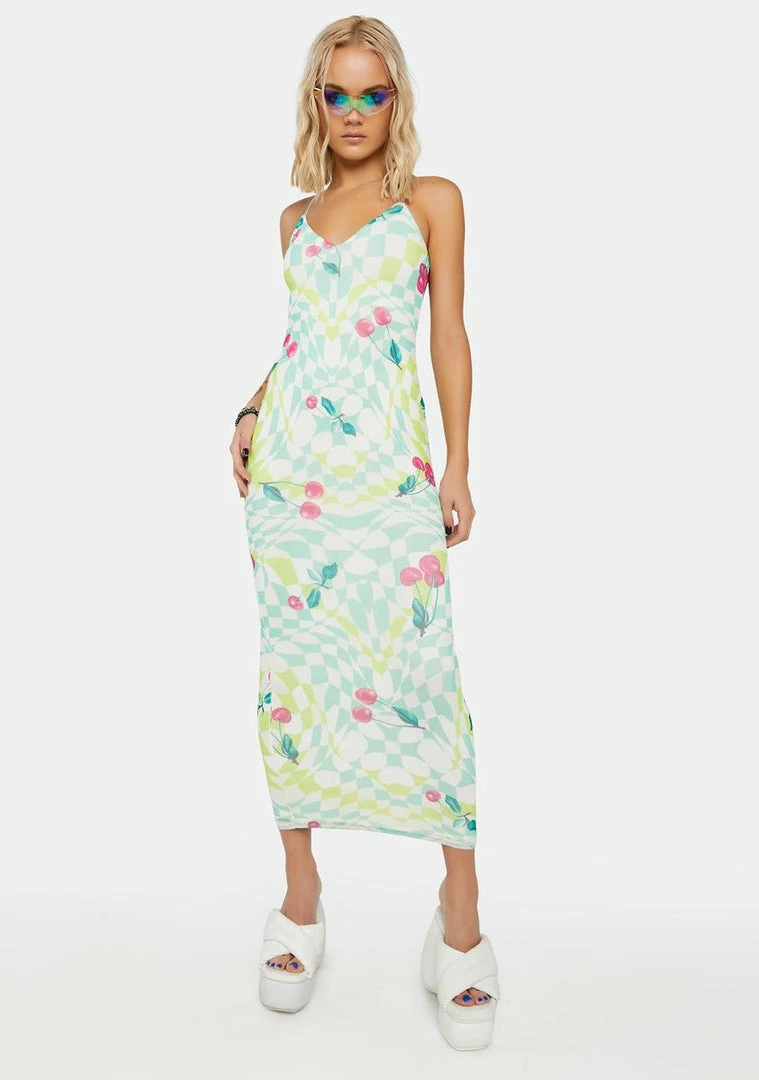 Cheap ⌛ AFRM Mint Cherry Amina Mesh Midi 👗 Dress 🛒 1 AFRM Mint Cherry Amina Mesh Midi Dress