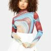 AFRM Blue Abstract Zadie Power Mesh Top Tops