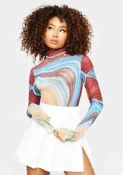 AFRM Blue Abstract Zadie Power Mesh Top Tops