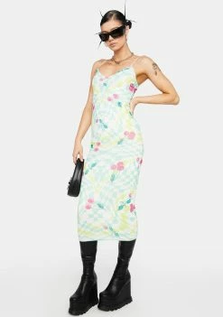 AFRM Midi Dresses Mint Cherry Amina Mesh Midi Dress