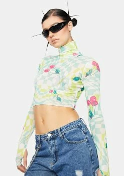 AFRM Mint Cherry Micaela Mesh Turtleneck Top